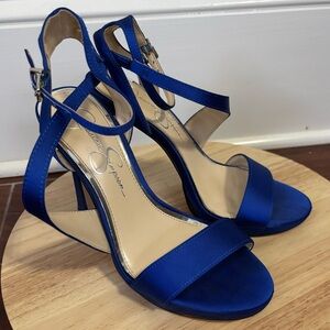 Jessica Simpson Royal Blue Strappy Satin High Heels